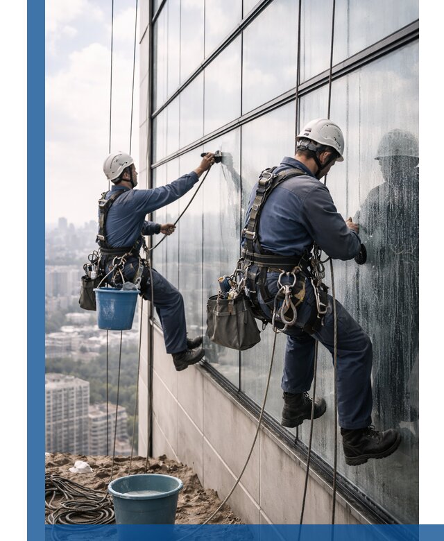 Профессиональная мойка фасадных окон альпинистами в Советской Гавани