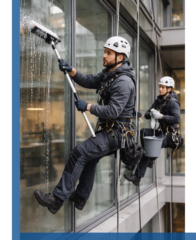 Профессиональная мойка витражей промышленными альпинистами в Советской Гавани