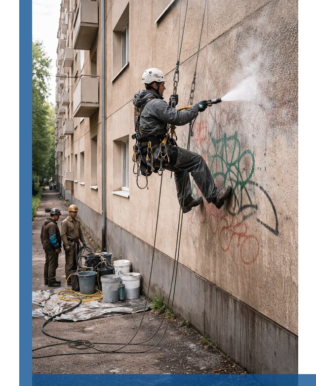 Удаление граффити с фасада в Советской Гавани без следов и повреждений