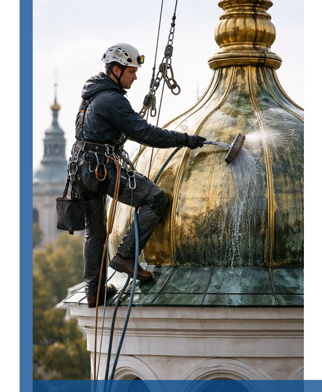 Профессиональная мойка куполов и шпилей высотными альпинистами в Советской Гавани