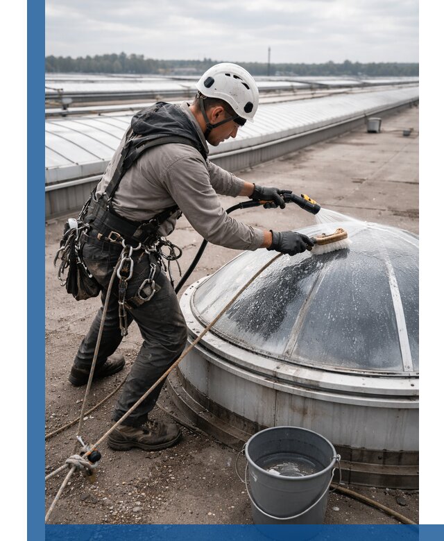 Мойка зенитных фонарей на кровле для промышленных объектов в Советской Гавани