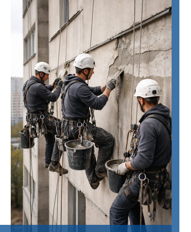 Ремонт бетонных элементов фасада в Советской Гавани от 2597 р. | ВЫСОТНИК-Свс