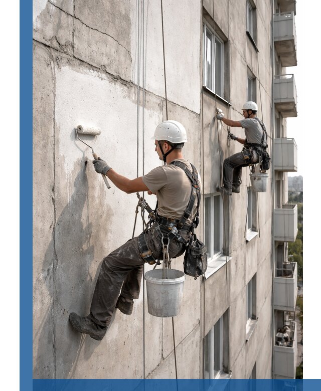 Покраска бетонного фасада в Советской Гавани для жилых и промышленных объектов