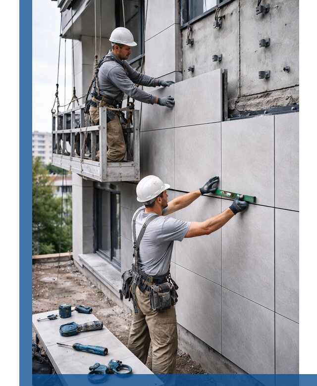 Монтаж керамогранита на фасад в Советской Гавани под ключ с гарантией качества