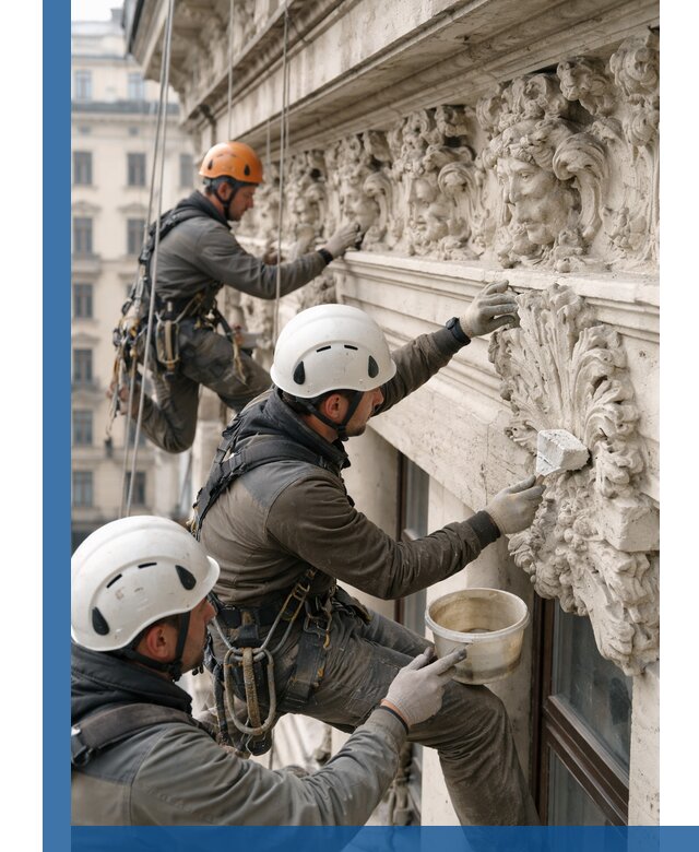 Реставрация фасадной лепнины с высотными работами в Советской Гавани