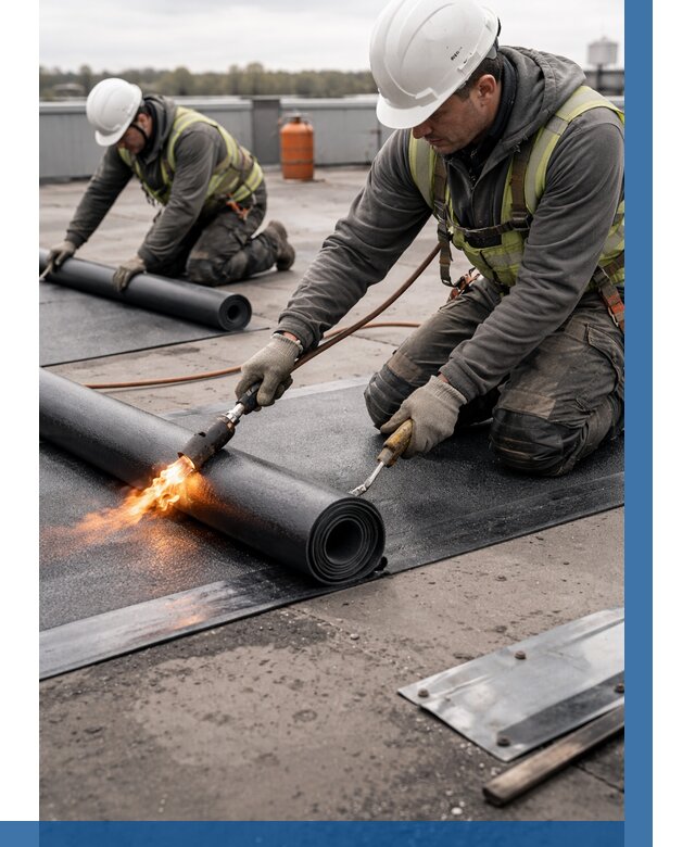 Монтаж наплавляемой кровли в Советской Гавани от 883 р. — ВЫСОТНИК-Свс