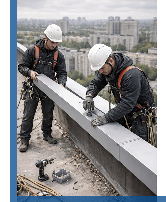 Монтаж парапетных крышек и ограждений кровли в Советской Гавани