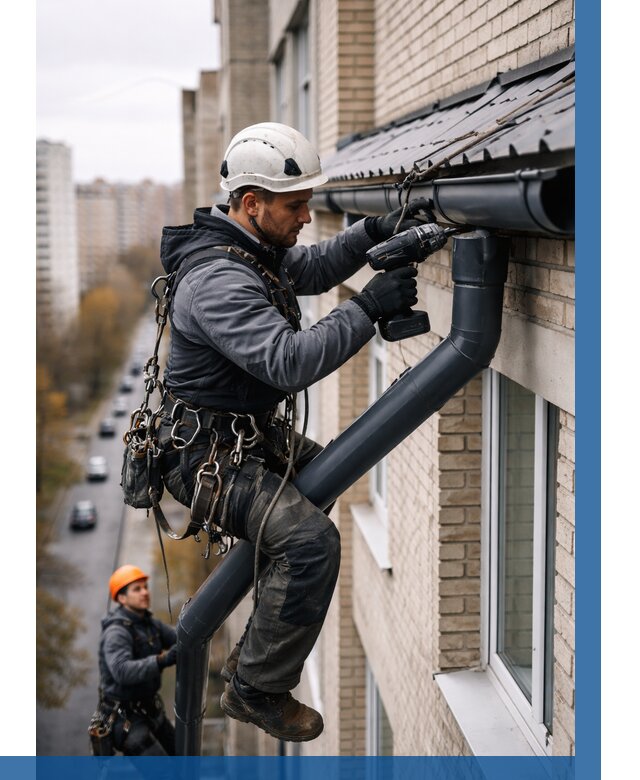 Монтаж водосточной системы на здании в Советской Гавани от 5195 р. | ВЫСОТНИК-Свс