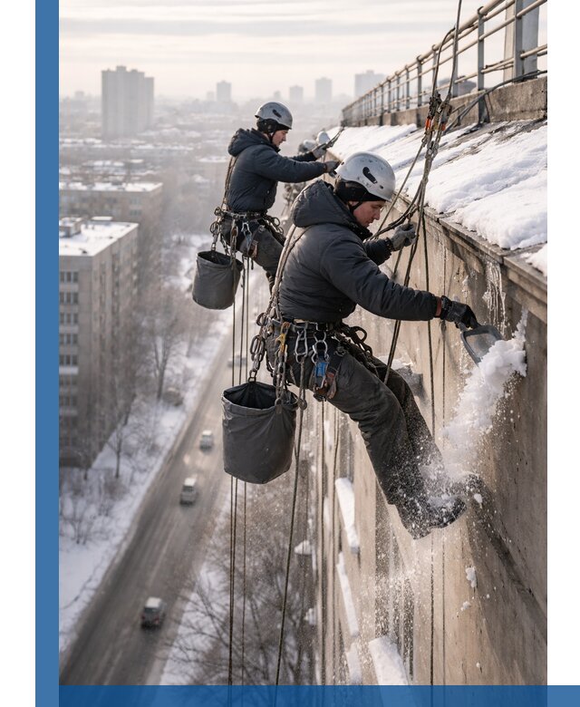 Очистка карнизов от снега в Советской Гавани профессионально и безопасно