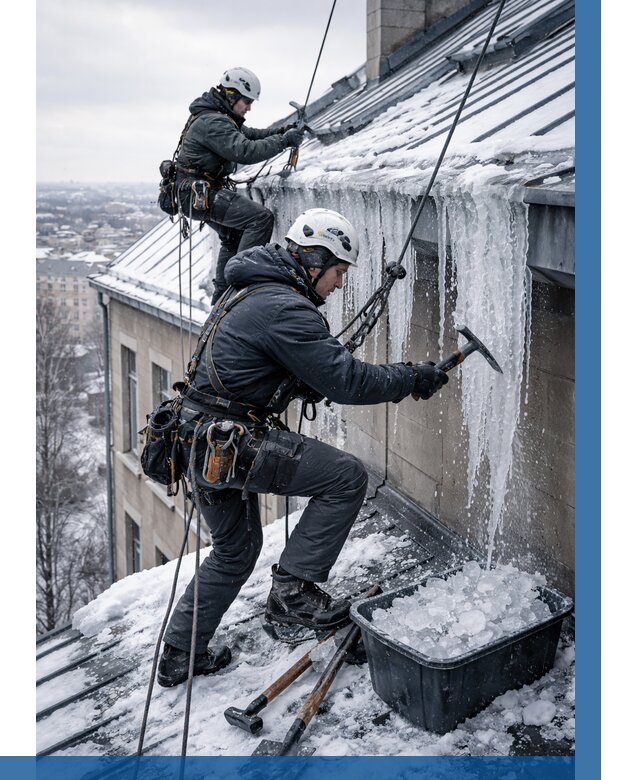 Удаление наледи с кровли в Советской Гавани от 5714 р. | ВЫСОТНИК-Свс