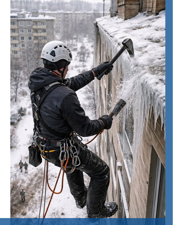 Сбивание сосулек с крыши в Советской Гавани по цене от 4675 р. | ВЫСОТНИК-Свс