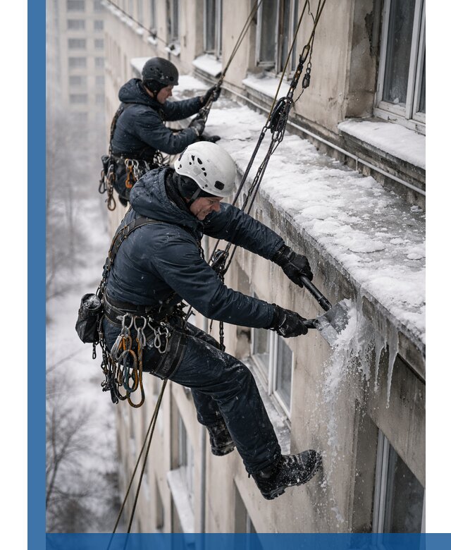 Удаление наледи и сосулек с карнизов в Советской Гавани профессионально