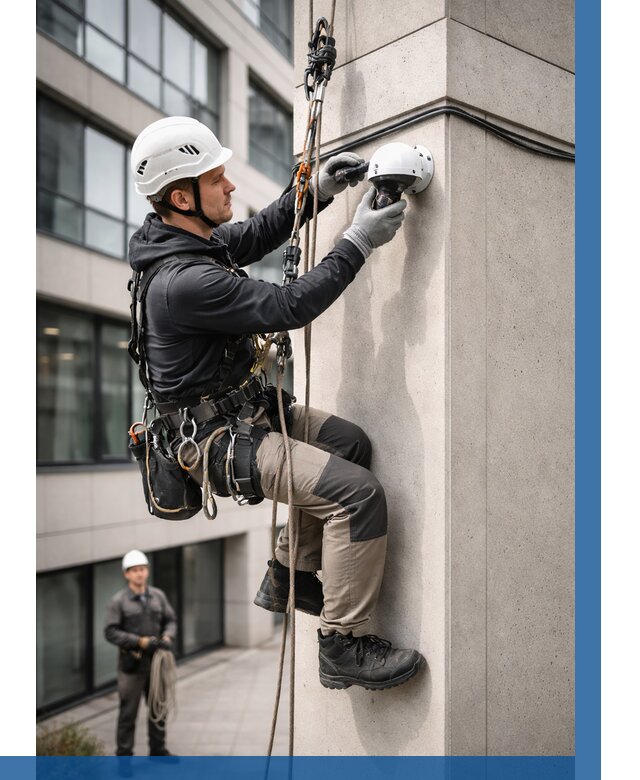 Монтаж камер видеонаблюдения на фасаде в Советской Гавани от 8831 р.-ВЫСОТНИК-Свс