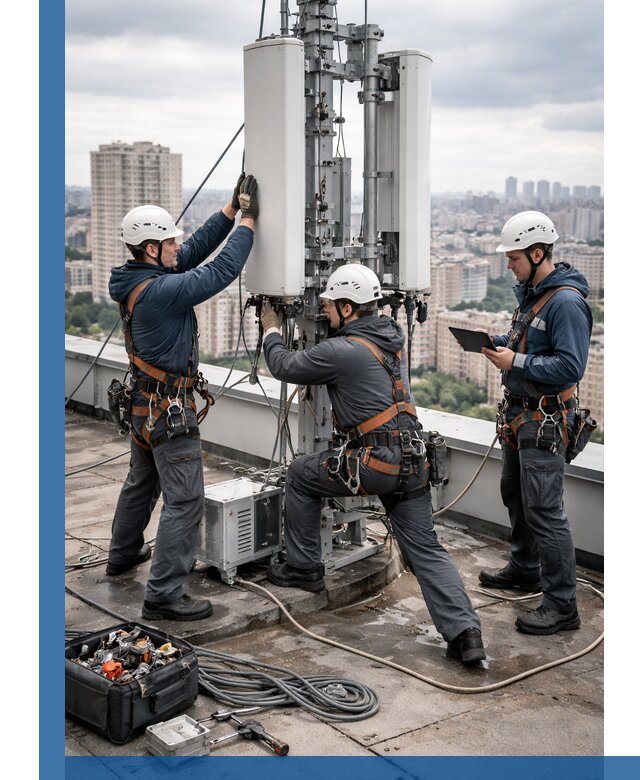 Монтаж антенн связи на крыше в Советской Гавани с вводом в эксплуатацию