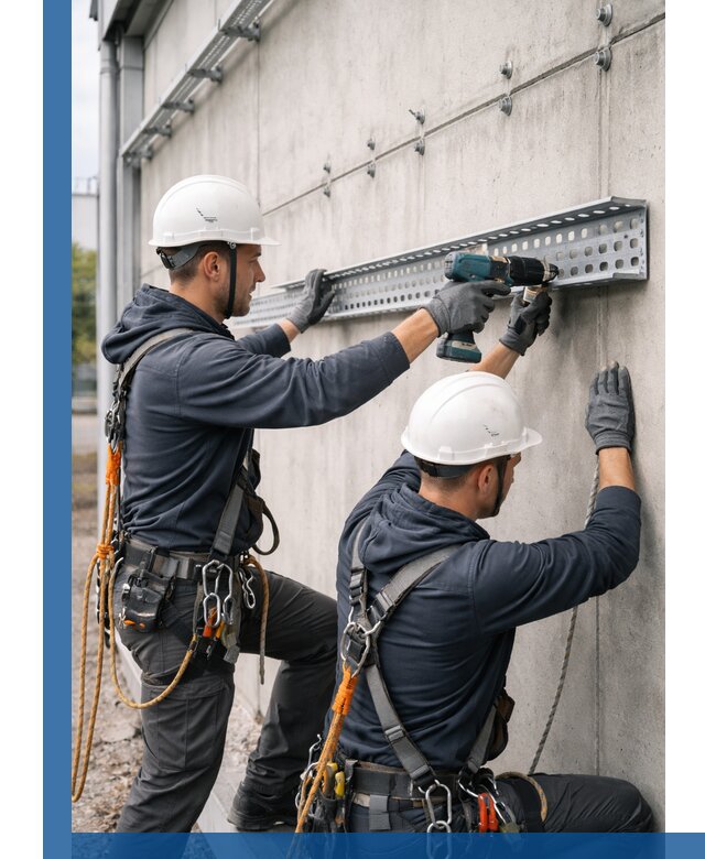 Монтаж кабельных лотков на фасаде зданий в Советской Гавани с гарантией