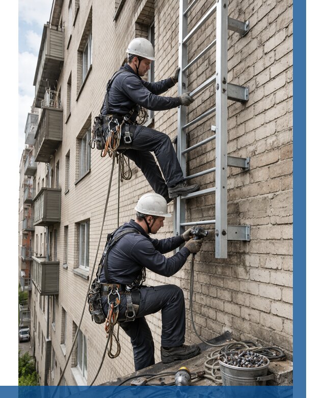 Монтаж пожарной лестницы в Советской Гавани от 25973 р заказать у ВЫСОТНИК-Свс