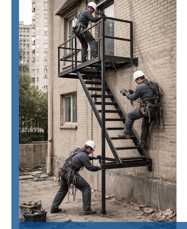 Монтаж пожарной лестницы в Советской Гавани, установка и крепление