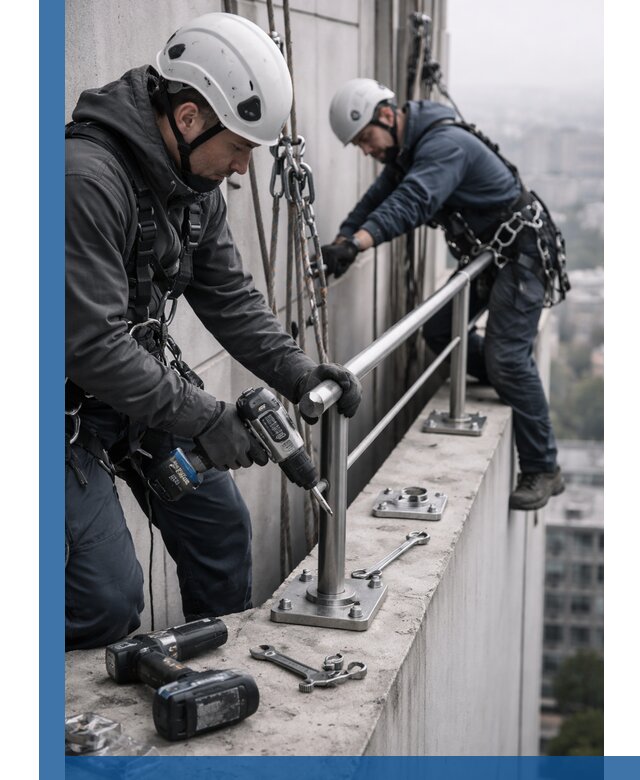 Монтаж перил на высоте в Советской Гавани для жилых и промобъектов