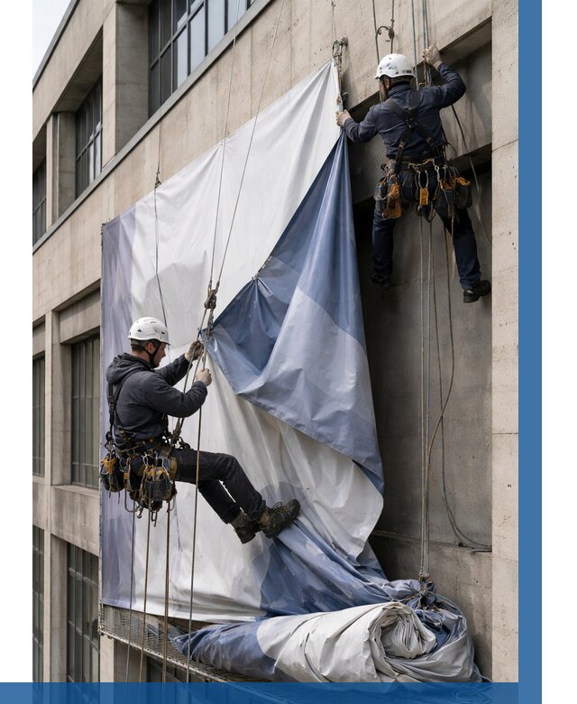 Демонтаж баннеров с фасада в Советской Гавани от 4675 р. | ВЫСОТНИК-Свс