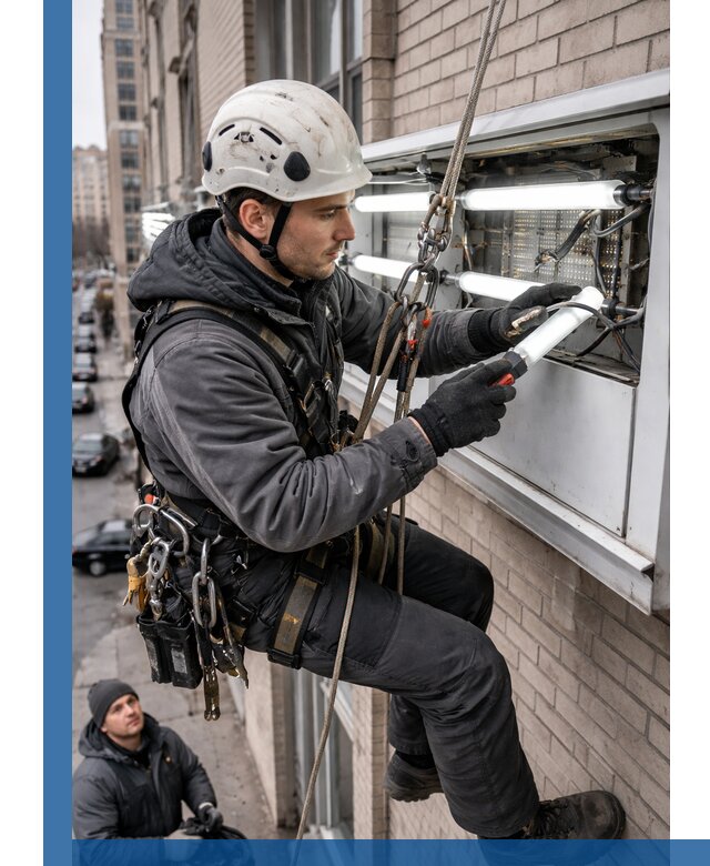 Профессиональная замена ламп в наружной вывеске в Советской Гавани