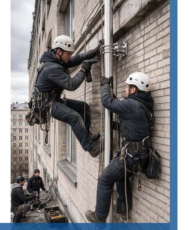 Монтаж флагштока на здании в Советской Гавани от 6753 р. | ВЫСОТНИК-Свс