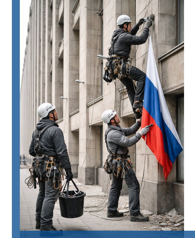 Профессиональная установка флагов на фасаде в Советской Гавани