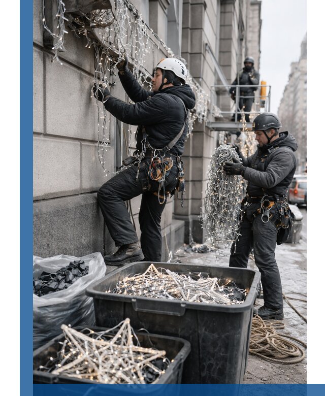 Демонтаж новогоднего оформления и гирлянд в Советской Гавани