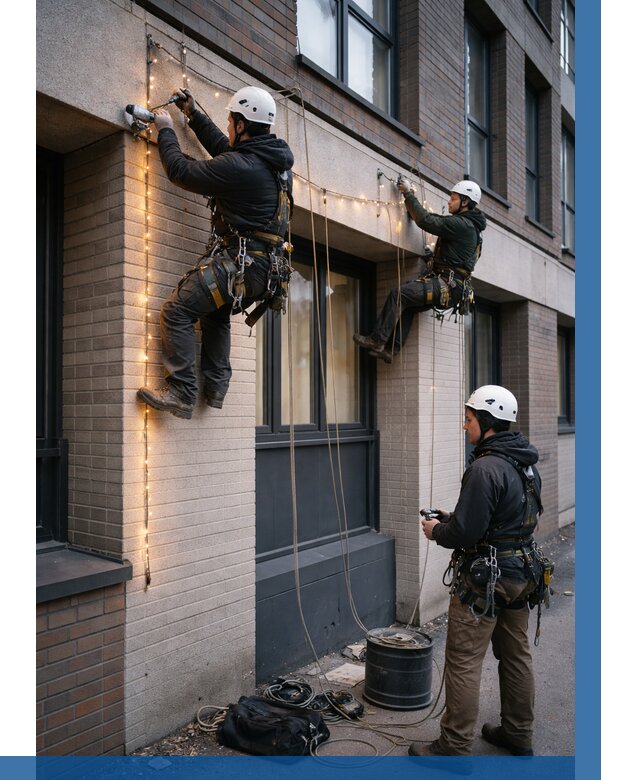 Монтаж гирлянд на фасаде в Советской Гавани от 3636 р. | ВЫСОТНИК-Свс