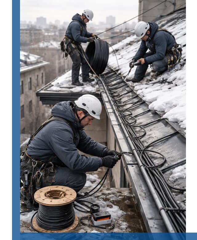 Монтаж греющего кабеля на кровле в Советской Гавани под ключ