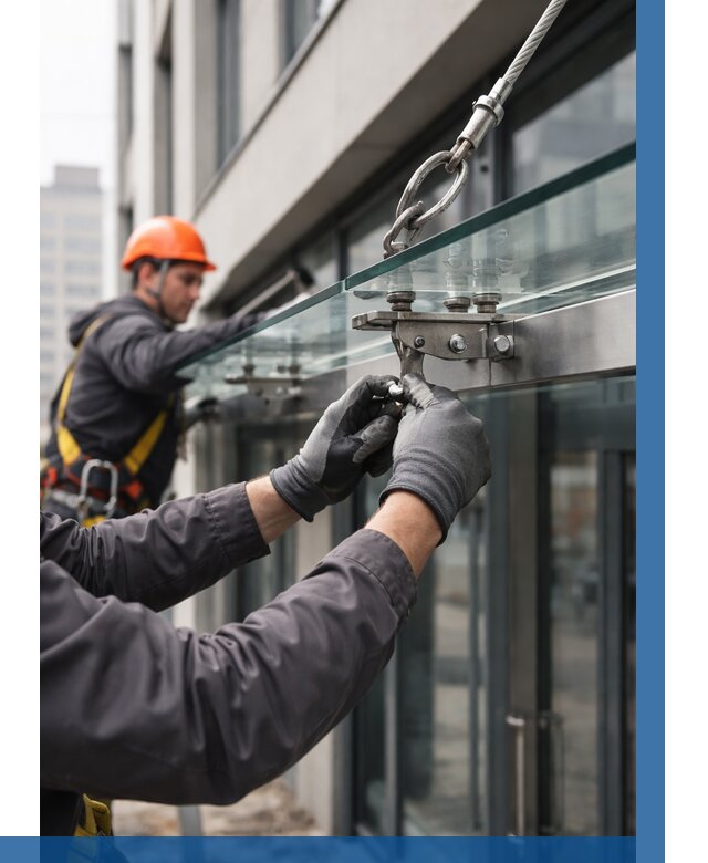 Монтаж стеклянных козырьков в Советской Гавани от 8831 р. | ВЫСОТНИК-Свс