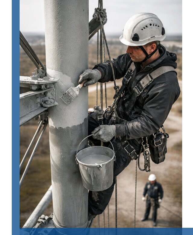 Покраска мачт связи в Советской Гавани промышленными альпинистами