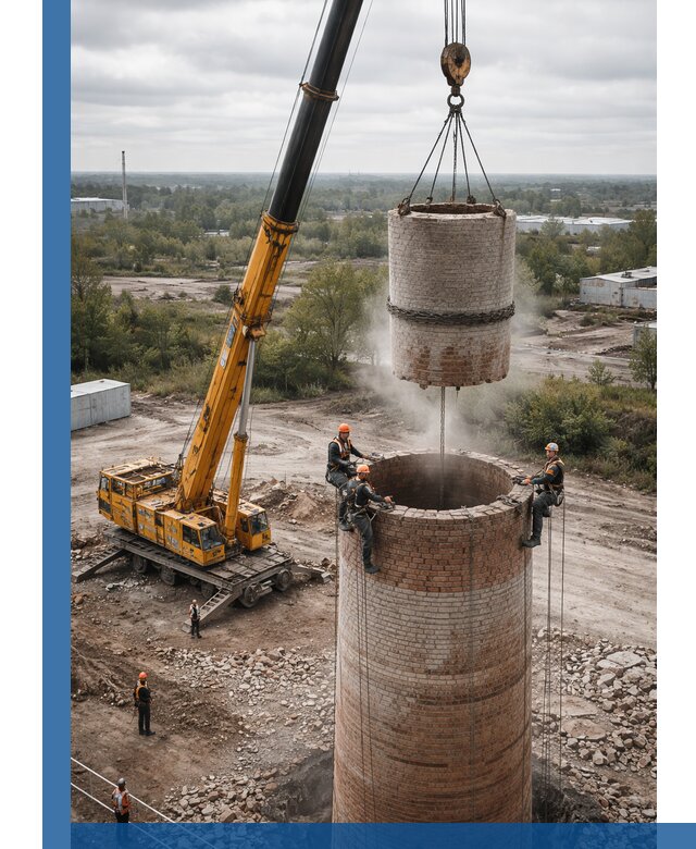 Демонтаж дымовой трубы в Советской Гавани с гарантиями безопасности
