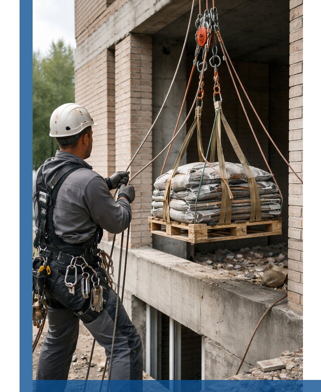 Подъем материалов на этаж веревками в Советской Гавани оперативно