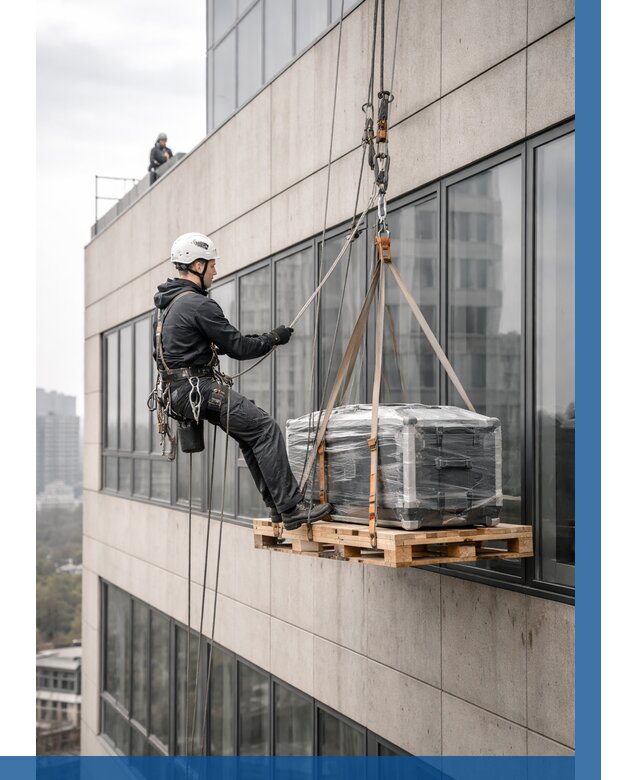 Спуск груза по фасаду в Советской Гавани от 3636 р. | ВЫСОТНИК-Свс