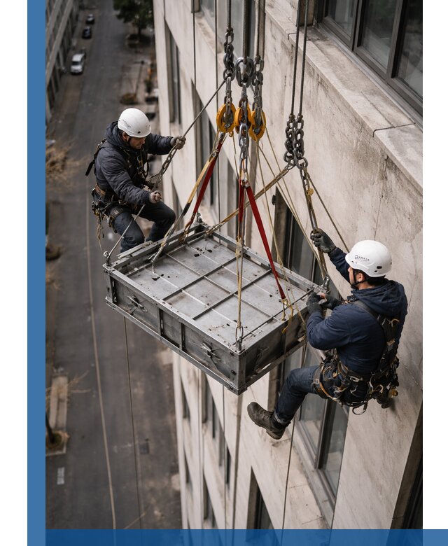 Спуск и подъем грузов по фасаду в Советской Гавани для зданий